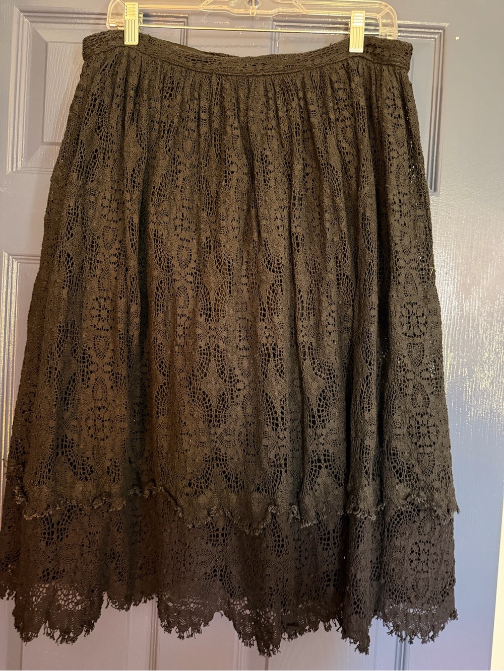 Black Lace Maxi Skirt with Crochet Hem